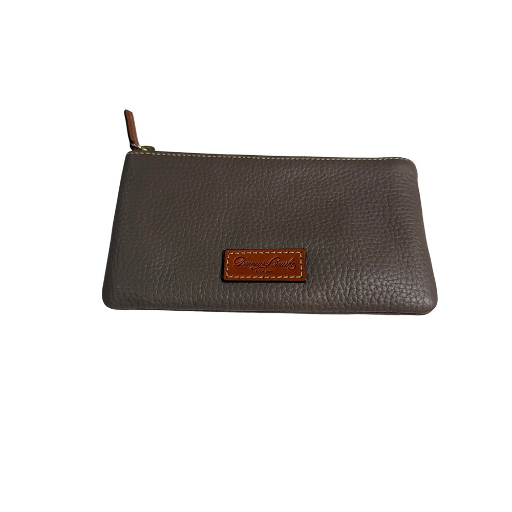 Dooney & Bourke Pouch Women Small Taupe Gray Excellent Pebbled Leather ID Window